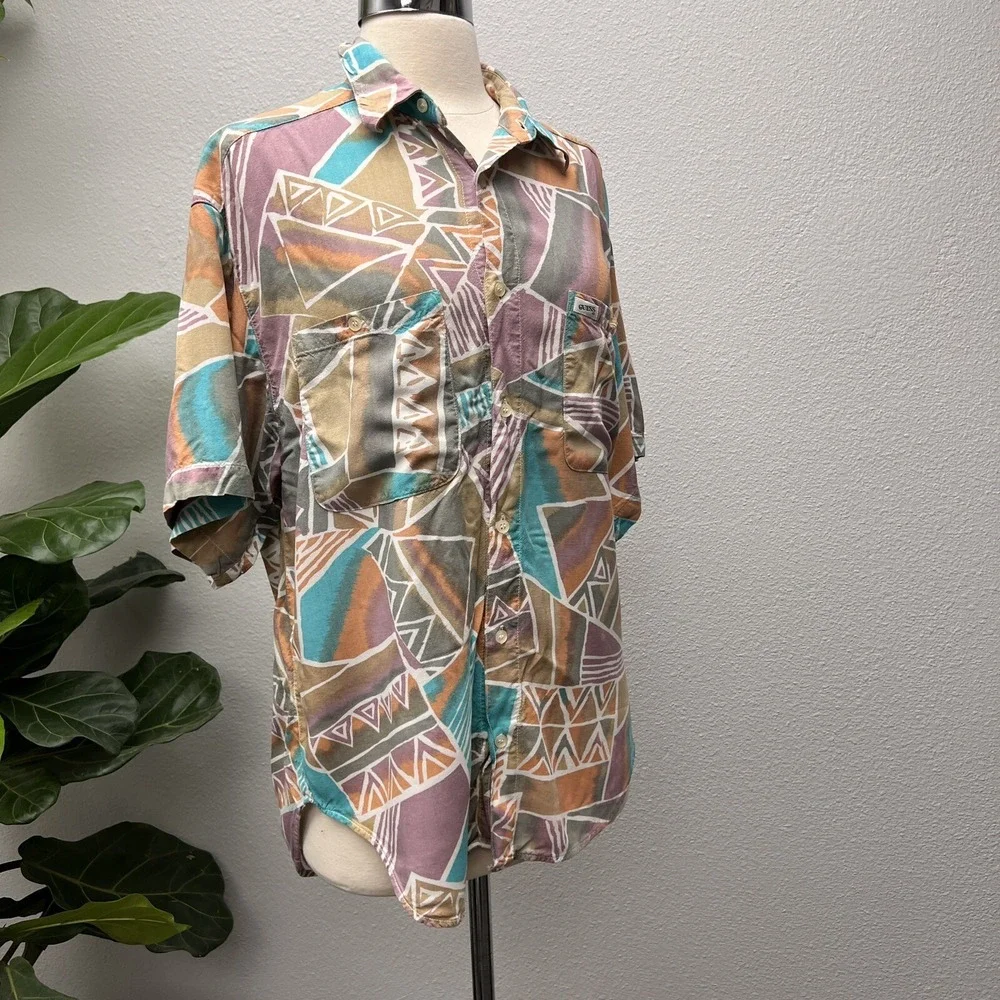 Vintage Guess 1990's USA Pastel Abstract Shirt Junior Womens Size 1 Button Front - Picture 5 of 8